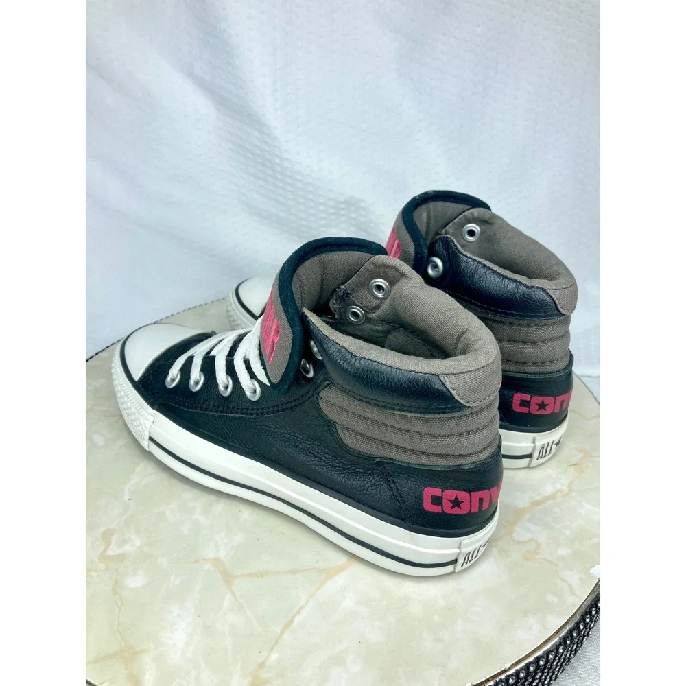 Converse Leather High Top Skater Shoes Kids Sz 5 Black White Streetwear Sneakers